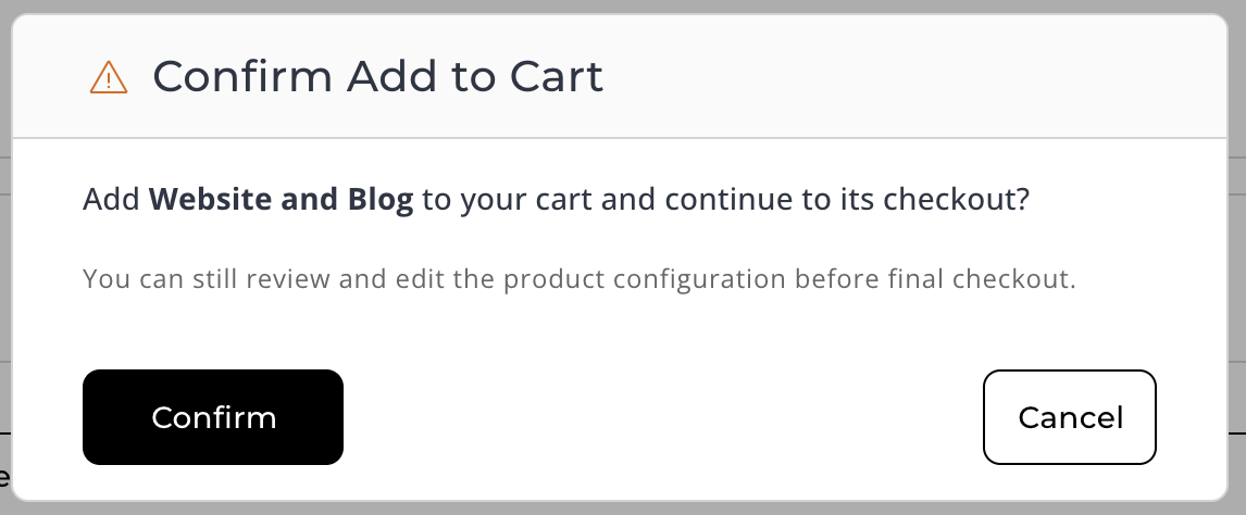 HostAfrica confirmation dialog for adding Website and Blog hosting to cart